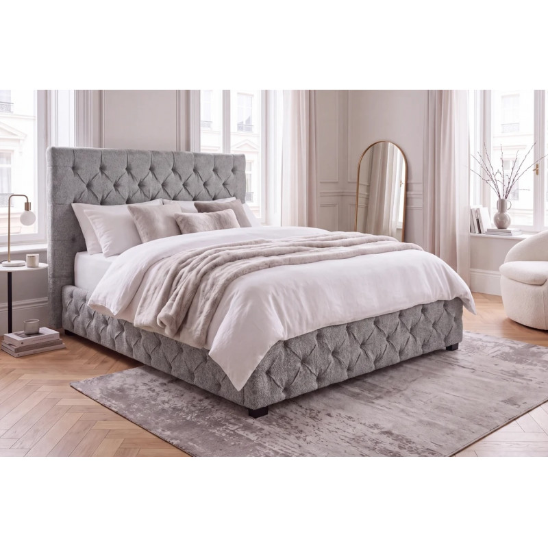 PARIS CHESTERFIELD bouclé franciaágy - 180×200cm - szürke