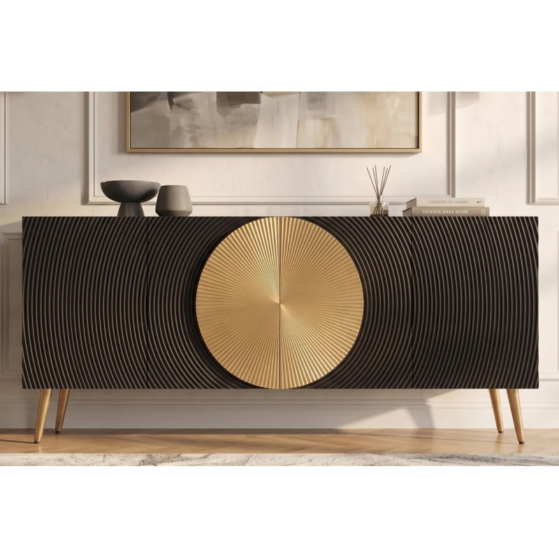AURUM tömör mangófa komód  - 177cm -  fekete/arany