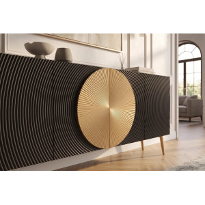 AURUM tömör mangófa komód  - 177cm -  fekete/arany
