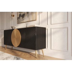 AURUM tömör mangófa komód  - 177cm -  fekete/arany