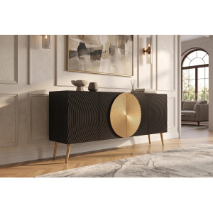 AURUM tömör mangófa komód  - 177cm -  fekete/arany