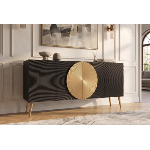 AURUM tömör mangófa komód  - 177cm -  fekete/arany
