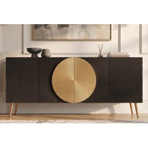 AURUM tömör mangófa komód  - 177cm -  fekete/arany INVICTA
