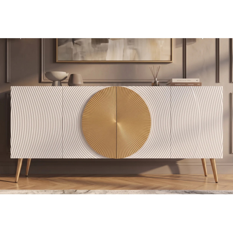 AURUM tömör mangófa komód - 177cm - fehér/arany