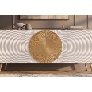 AURUM tömör mangófa komód - 177cm - fehér/arany