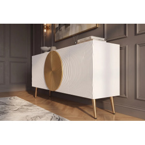 AURUM tömör mangófa komód - 177cm - fehér/arany