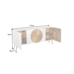 AURUM tömör mangófa komód - 177cm - fehér/arany