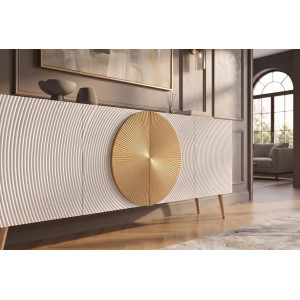 AURUM tömör mangófa komód - 177cm - fehér/arany