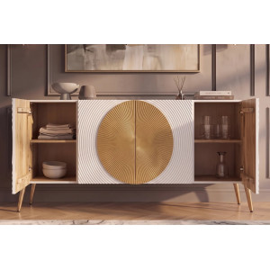 AURUM tömör mangófa komód - 177cm - fehér/arany