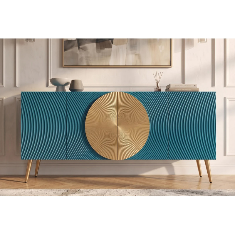 AURUM tömör mangófa komód - 177cm -  türkiz/arany