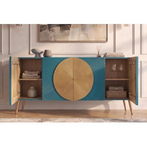 AURUM tömör mangófa komód - 177cm -  türkiz/arany