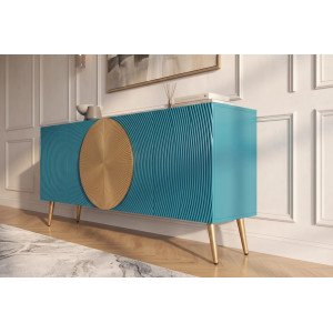 AURUM tömör mangófa komód - 177cm -  türkiz/arany