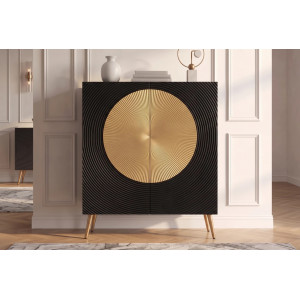 AURUM tömör mangófa magas komód - 100cm - fekete/arany