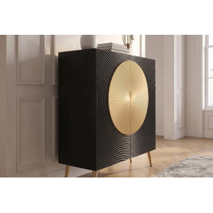 AURUM tömör mangófa magas komód - 100cm - fekete/arany