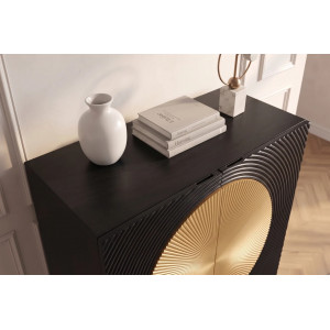 AURUM tömör mangófa magas komód - 100cm - fekete/arany