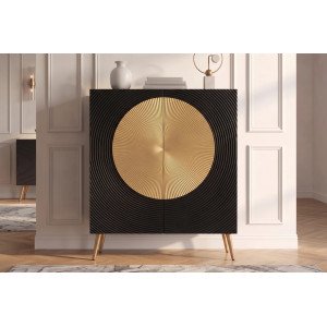 AURUM tömör mangófa magas komód - 100cm - fekete/arany