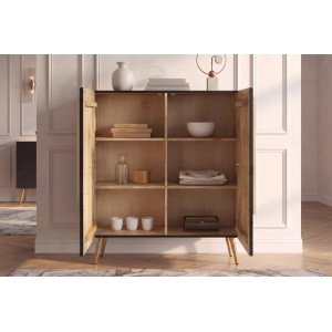 AURUM tömör mangófa magas komód - 100cm - fekete/arany
