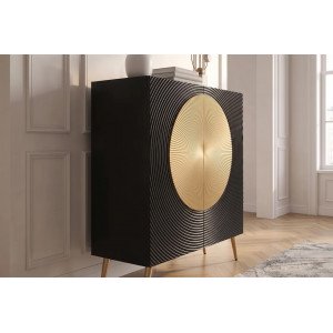 AURUM tömör mangófa magas komód - 100cm - fekete/arany