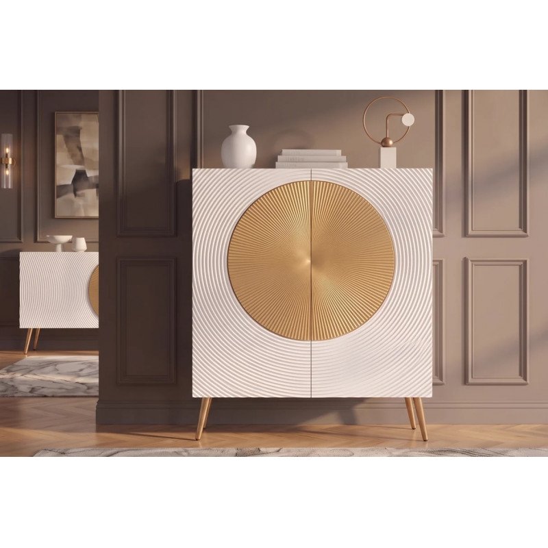 AURUM tömör mangófa magas komód - 100cm - fehér/arany