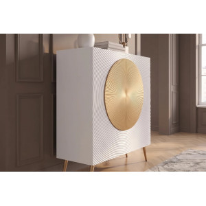 AURUM tömör mangófa magas komód - 100cm - fehér/arany
