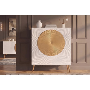 AURUM tömör mangófa magas komód - 100cm - fehér/arany INVICTA