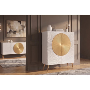 AURUM tömör mangófa magas komód - 100cm - fehér/arany