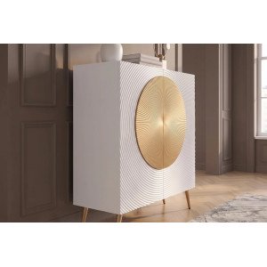 AURUM tömör mangófa magas komód - 100cm - fehér/arany