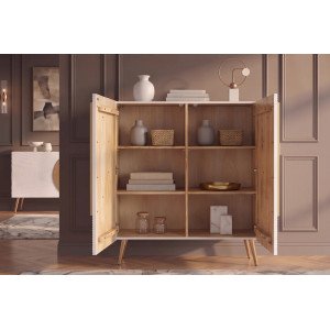 AURUM tömör mangófa magas komód - 100cm - fehér/arany