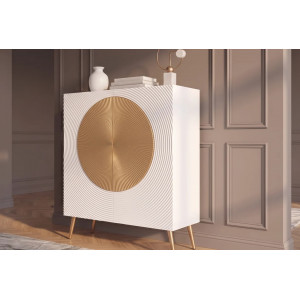 AURUM tömör mangófa magas komód - 100cm - fehér/arany