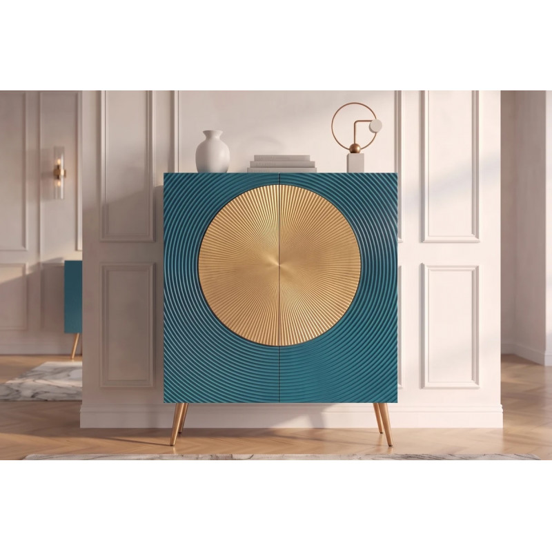 AURUM tömör mangófa magas komód - 100cm - türkiz/arany