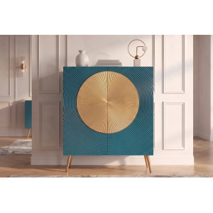 AURUM tömör mangófa magas komód - 100cm - türkiz/arany INVICTA