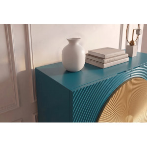 AURUM tömör mangófa magas komód - 100cm - türkiz/arany