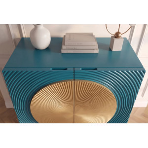 AURUM tömör mangófa magas komód - 100cm - türkiz/arany