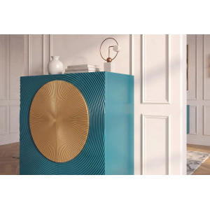 AURUM tömör mangófa magas komód - 100cm - türkiz/arany