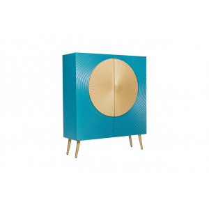 AURUM tömör mangófa magas komód - 100cm - türkiz/arany