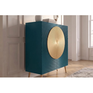 AURUM tömör mangófa magas komód - 100cm - türkiz/arany