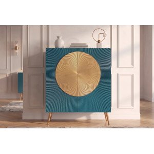 AURUM tömör mangófa magas komód - 100cm - türkiz/arany INVICTA