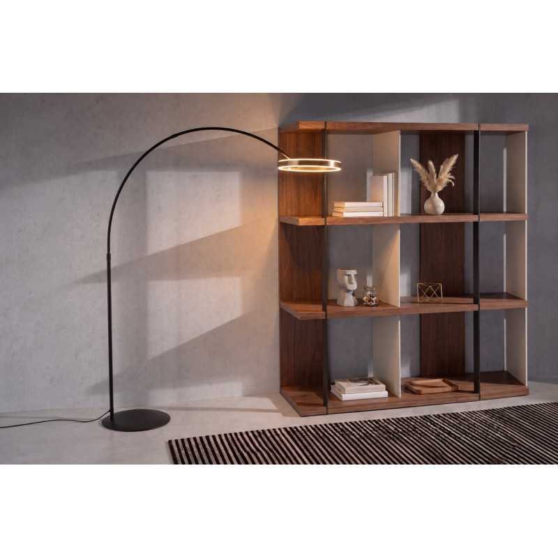 ELVARO prémium LED állólámpa állítható fénygyűrűvel – 217 cm - fekete/arany