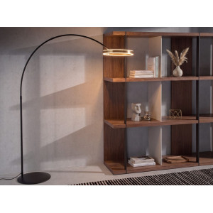 ELVARO prémium LED állólámpa állítható fénygyűrűvel – 217 cm - fekete/arany