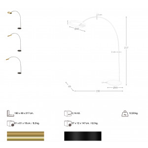ELVARO prémium LED állólámpa állítható fénygyűrűvel – 217 cm - fekete/arany