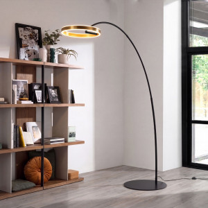 ELVARO prémium LED állólámpa állítható fénygyűrűvel – 217 cm - fekete/arany
