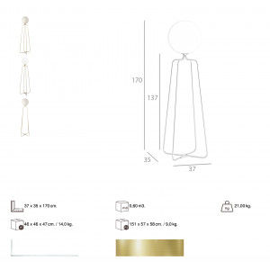 SOLENA prémium üveggömbös állólámpa – 170 cm - fehér/arany