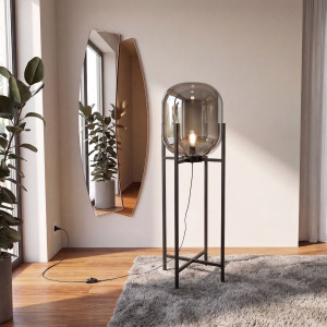 MEDINA prémium füstüveg állólámpa – 140 cm - szürke/fekete