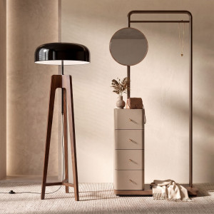 BRIONES prémium fa állólámpa – 152 cm - dió/fekete