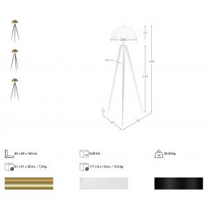 SEGOVIA prémium háromlábú állólámpa – 160 cm - fekete/arany