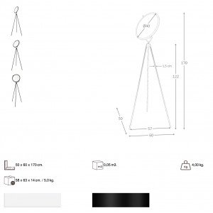 RONCAL prémium LED állólámpa állítható fénykoronggal – 170 cm - fekete