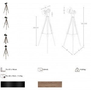 TARAZONA prémium reflektor állólámpa – 101–145 cm - dió/fekete