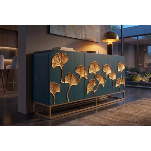 GINKGO tömör mangófa komód  - 160cm - türkiz/arany