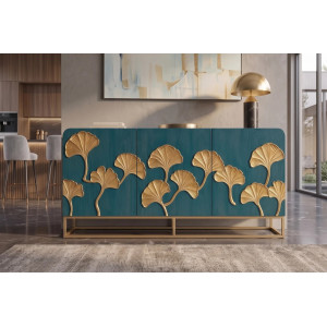 GINKGO tömör mangófa komód  - 160cm - türkiz/arany INVICTA