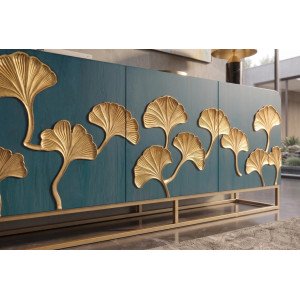 GINKGO tömör mangófa komód  - 160cm - türkiz/arany
